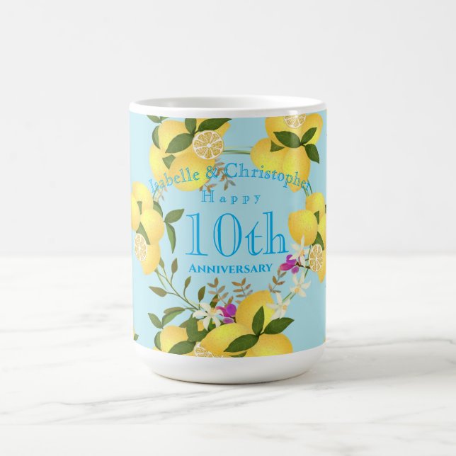 Lemon Squeeze Wedding Anniversary Blue Coffee Mug (Center)