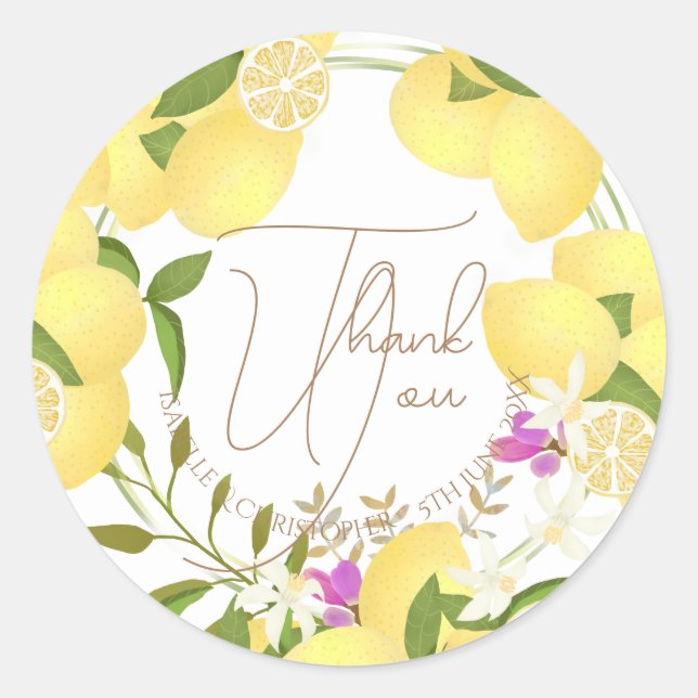 Lemon Squeeze White Thank You Sticker (Front)