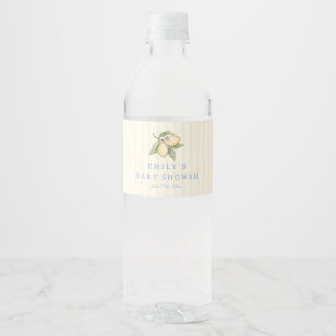 Lemon Squeeze Yellow Stripes Baby Shower Water Bottle Label