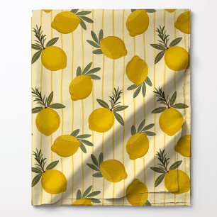 Lemon Striped Summer Botanical Yellow Citrus Fabric