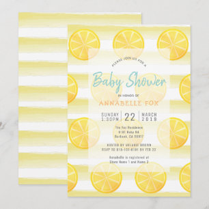 Lemon & Stripes Watercolor Baby Shower Invitation