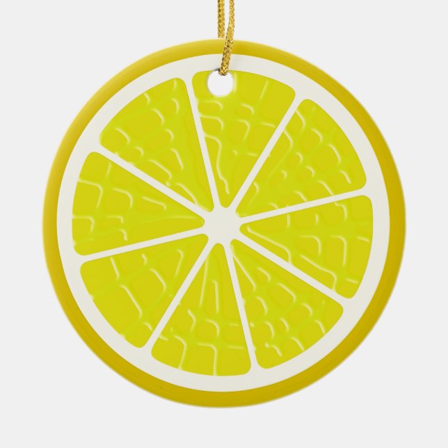 Lemon Stylized Fruit Slice Ceramic Ornament (Front)