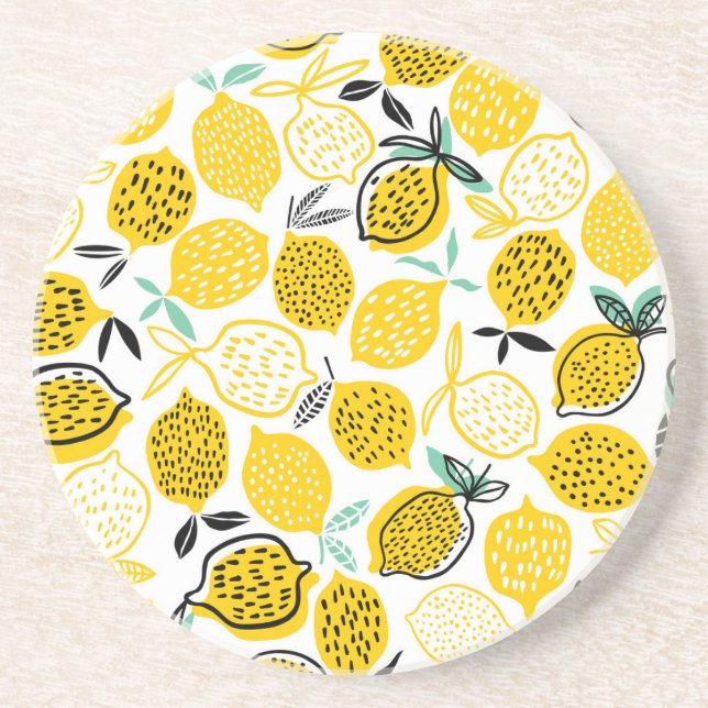 Lemon Summer Design Vintage Illustration Coaster (Front)