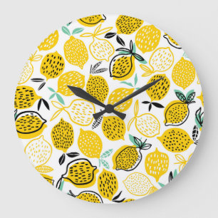 Lemon Summer Design Vintage Illustration Large Clock