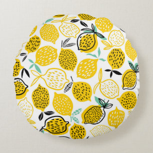 Lemon Summer Design Vintage Illustration Round Pillow