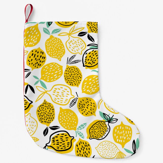 Lemon Summer Design Vintage Illustration Small Christmas Stocking (Front)