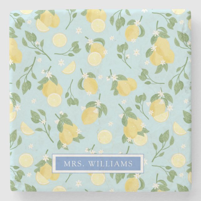 Lemon Summer Fruits Personalized Stone Coaster (Front)