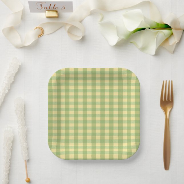 Lemon Summer Gingham Plaid Paper Plate (Wedding)