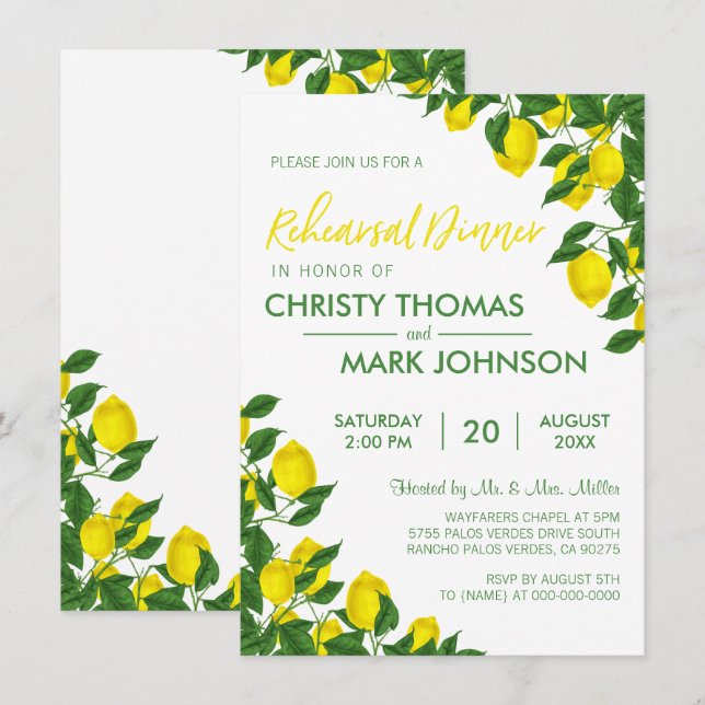 Lemon Summer Rehearsal Dinner Invite (Front/Back)