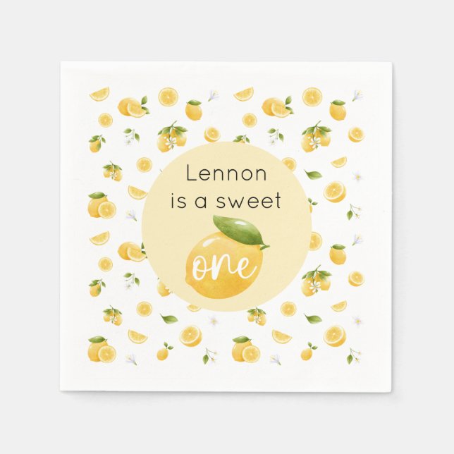 Lemon Sweet One 1st Birthday Party Napkin (Front)