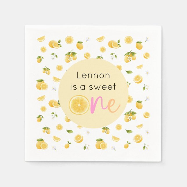 Lemon Sweet One Birthday Party Napkin (Front)