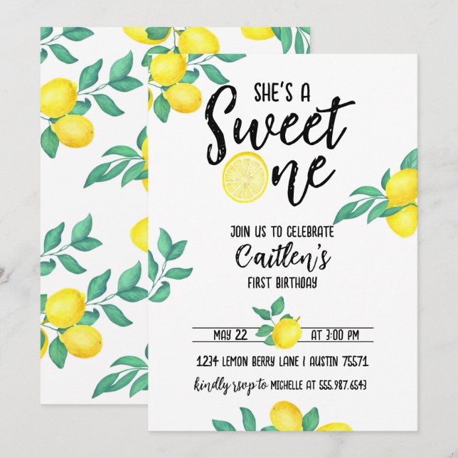 Lemon Sweet One First Birthday Invite (Front/Back)