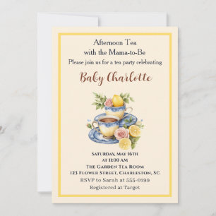 Lemon Teacup Baby Shower Afternoon Tea Party Invitation