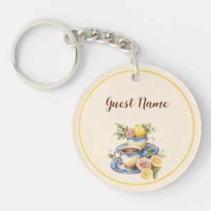 Lemon Teacup Tea Party Personalized Guest Name Keychain