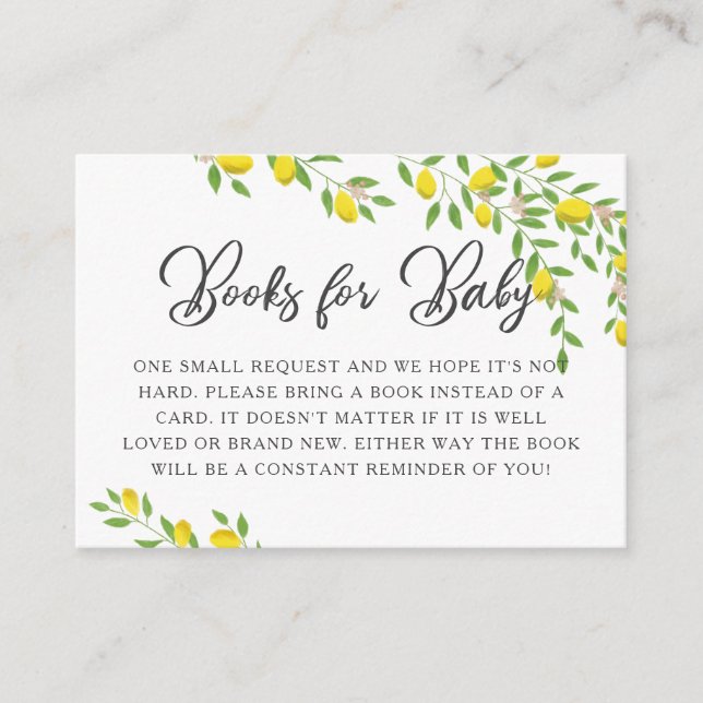 Lemon Theme Baby Shower Book Request Enclosure Card (Front)