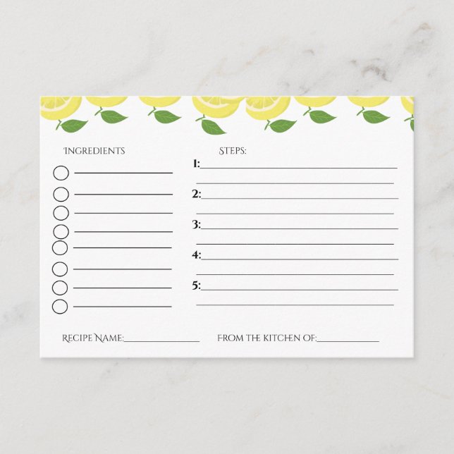 Lemon theme bridal shower recipe request  enclosure card (Front)