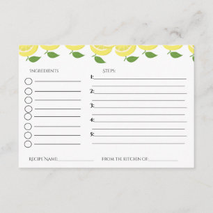 Lemon theme bridal shower recipe request  enclosure card