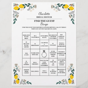 Lemon Theme Find The Guest Bridal Shower Bingo  Flyer