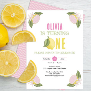 Lemon Theme First Birthday Girl Invitation
