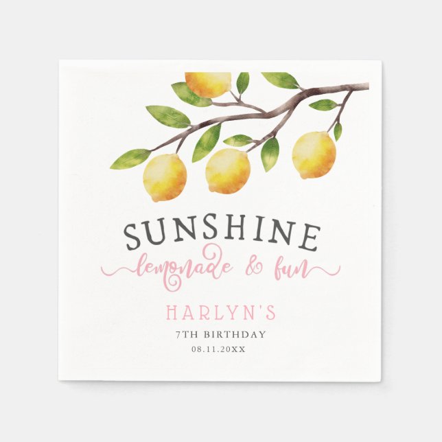 Lemon Theme Girl Birthday Party Napkins (Front)