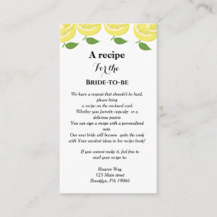 Lemon theme Recipe request bridal shower Enclosure Card