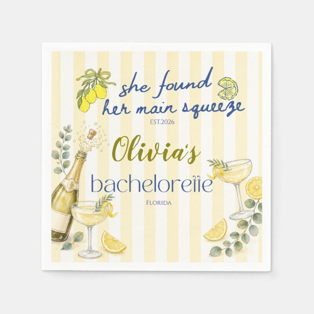 lemon theme she found her main squeeze custom napkin (Front)