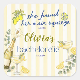 lemon theme she found her main squeeze yellow  square sticker