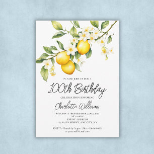 Lemon Theme Watercolo 100th Birthday Party Invitation