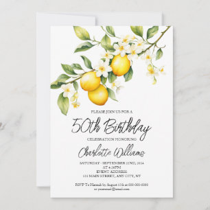 Lemon Theme Watercolor 50th Birthday Party Invitation