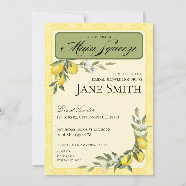 Lemon Themed Bridal Shower Invitation (Front)