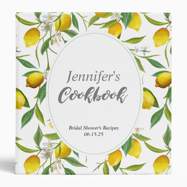 Lemon themed Cookbook, personalized, Recipe Binder (Front)