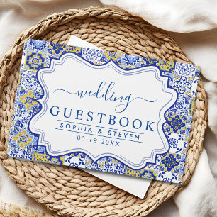Lemon-Themed Mediterranean Tile Wedding Guest Book