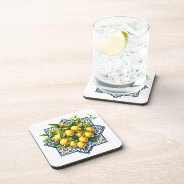 Lemon Tile Plastic Coaster Set (Right Side)