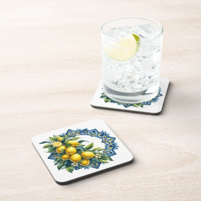 Lemon Tile Plastic Coaster Set (Right Side)
