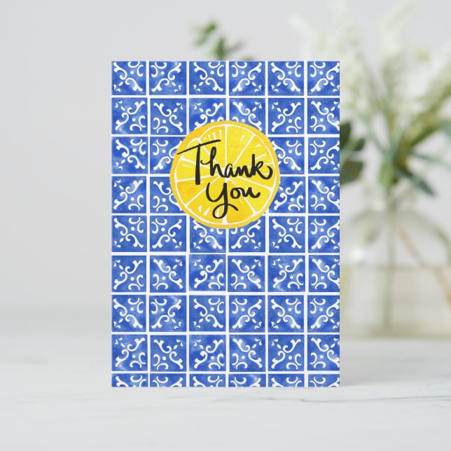 Lemon & Tile "Thank You" flat greeting card (Standing Front)
