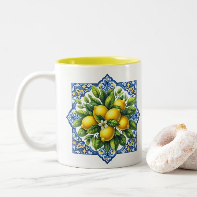 Lemon Tile Two-Tone Coffee Mug (With Donut)