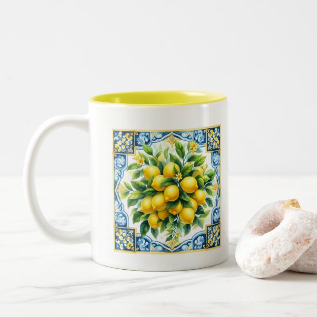 Lemon Tile Two-Tone Coffee Mug (With Donut)