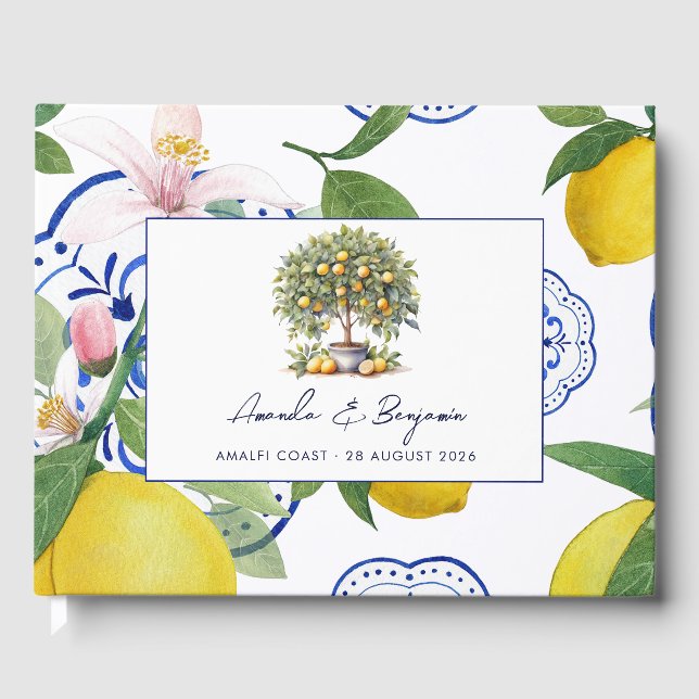 Lemon Tiles Italian La Dolce Vita Wedding Guest Book (Front)