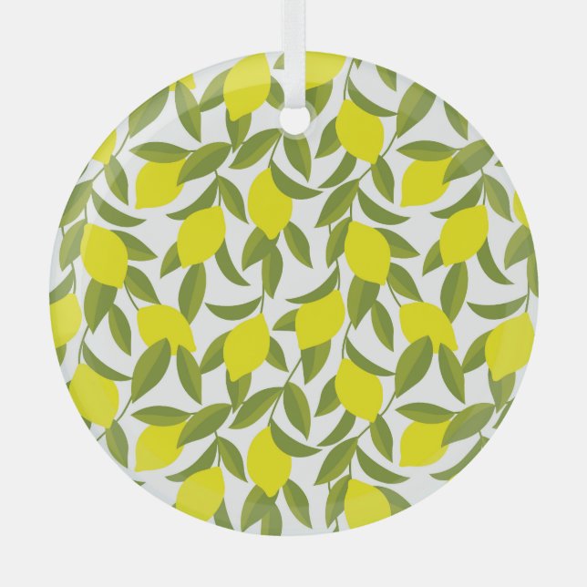 Lemon Tree Art: Yellow Citrus Seamless Pattern Glass Ornament (Front)