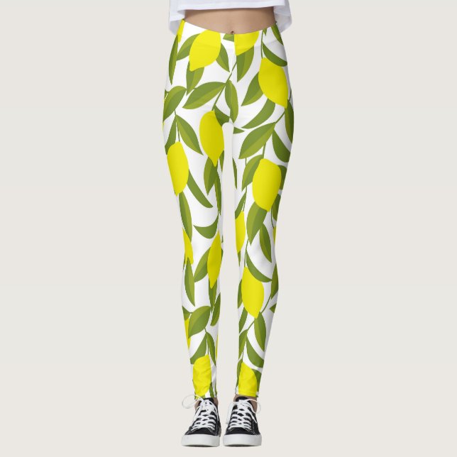 Lemon Tree Art: Yellow Citrus Seamless Pattern Leggings (Front)
