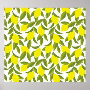 Lemon Tree Art: Yellow Citrus Seamless Pattern Poster