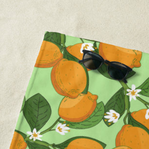 Lemon Tree Blooming Pattern Beach Towel