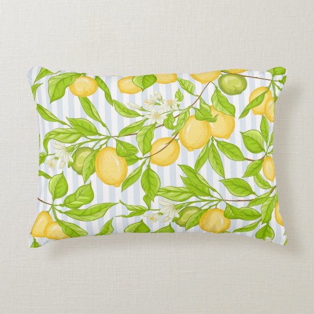 Lemon Tree Branch: Striped Seamless Pattern Accent Pillow (Front)