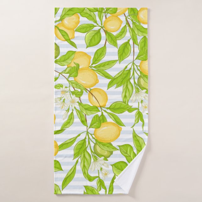 Lemon Tree Branch: Striped Seamless Pattern Bath Towel (Bath Towel)