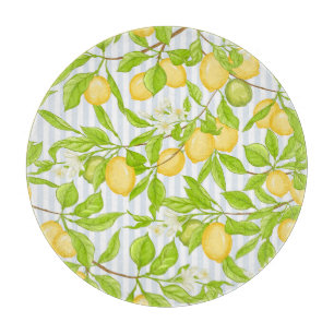 Lemon Tree Branch: Striped Seamless Pattern Cutting Board