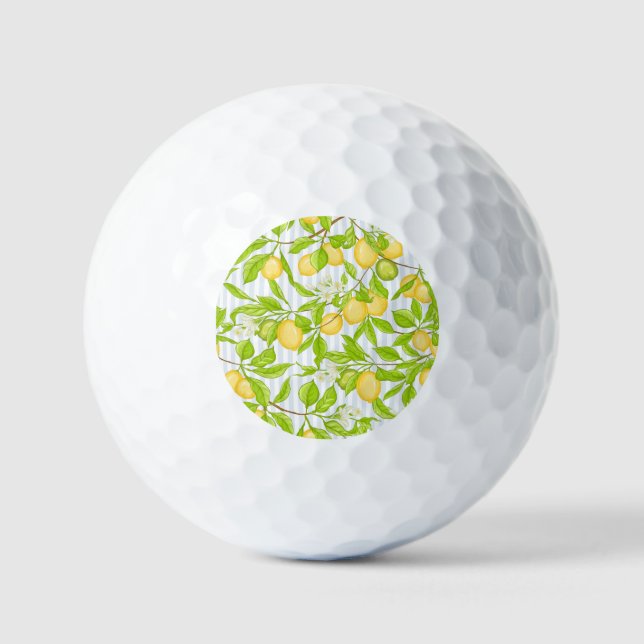 Lemon Tree Branch: Striped Seamless Pattern Golf Balls (Front)