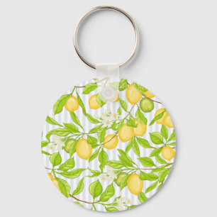 Lemon Tree Branch: Striped Seamless Pattern Keychain