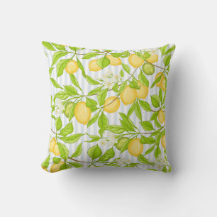 Lemon Tree Branch: Striped Seamless Pattern Throw Pillow