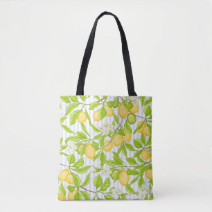 Lemon Tree Branch: Striped Seamless Pattern Tote Bag