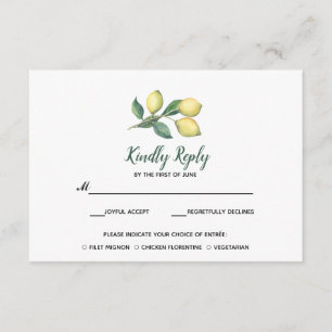 Lemon Tree Branch Wedding RSVP with meal choise